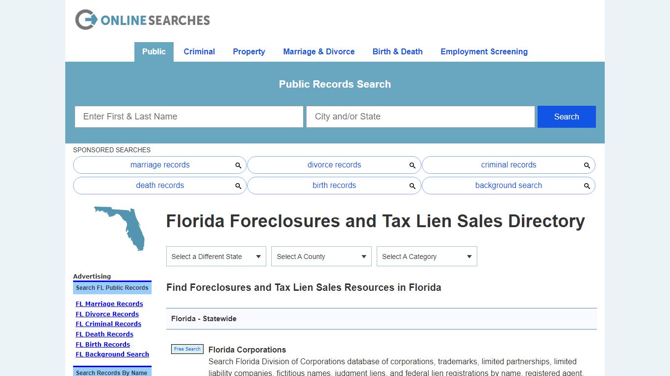 Florida Foreclosures and Tax Lien Sales Directory - OnlineSearches.com