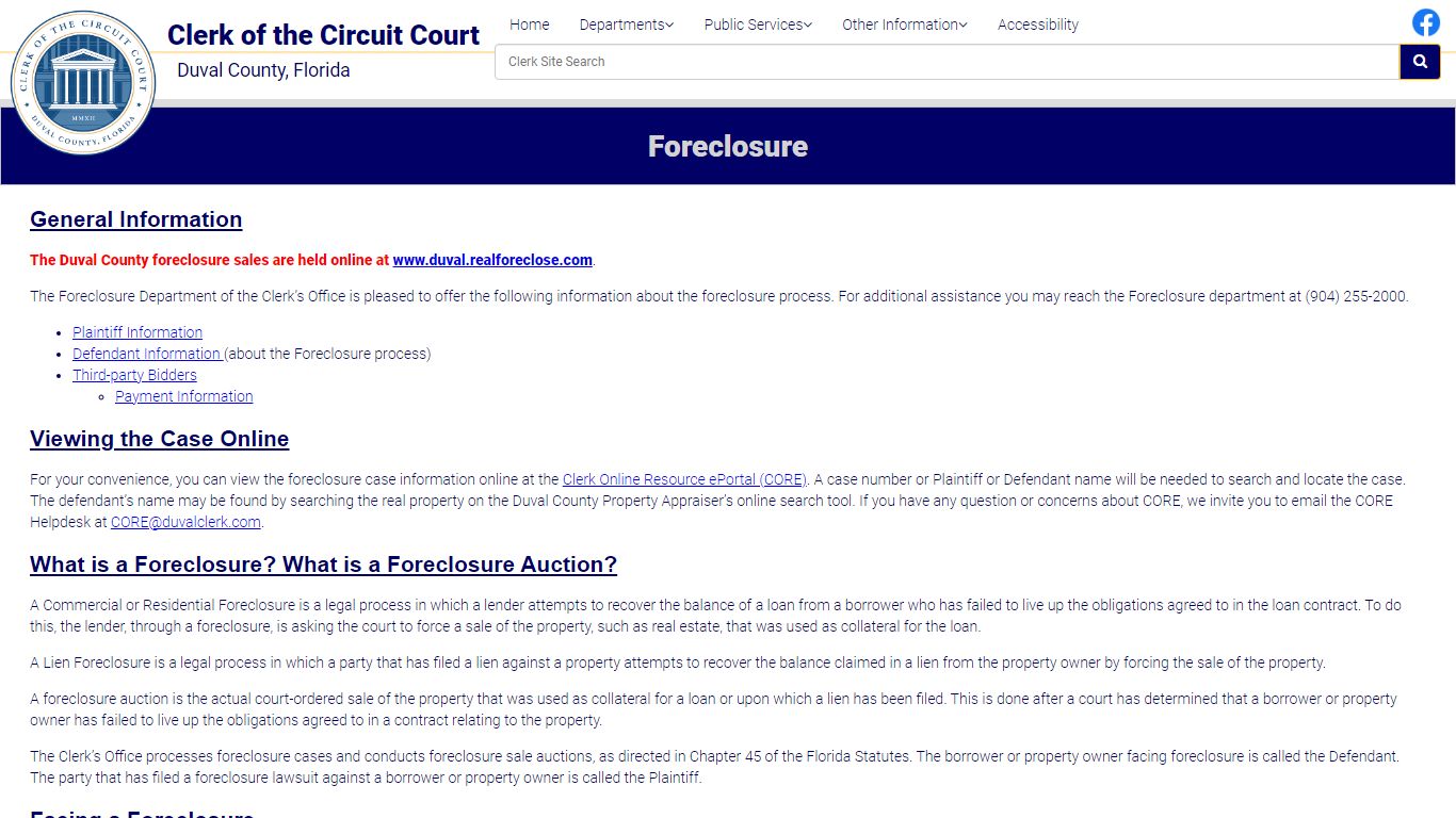 Foreclosure - Duval County Clerk of Courts